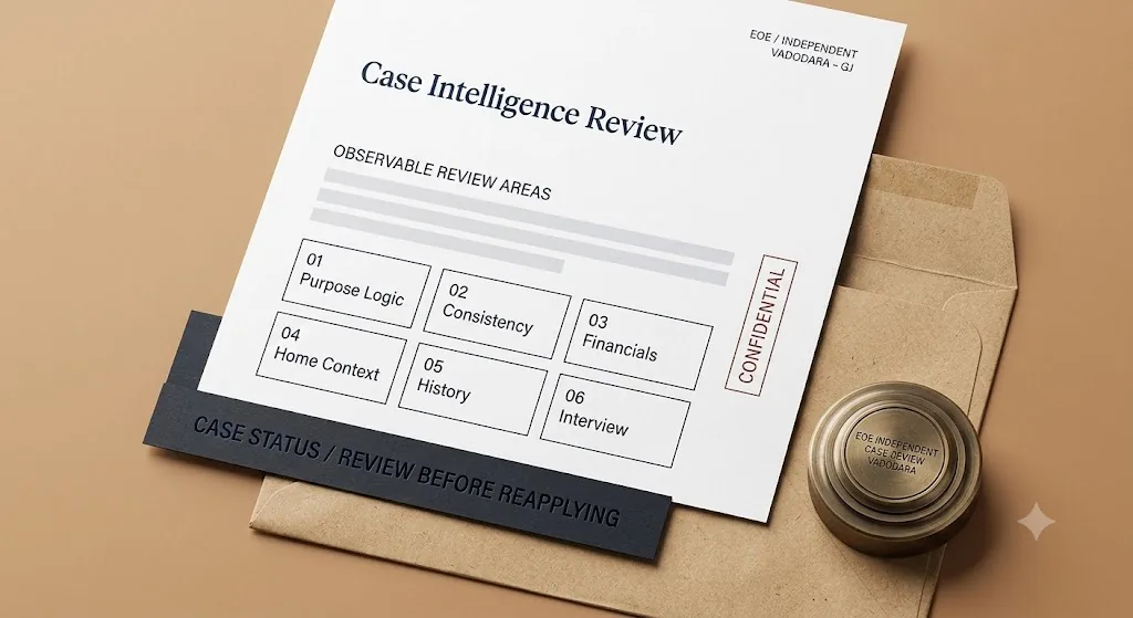 Case Intelligence Review document — observable review areas, case status stamped review before reapplying