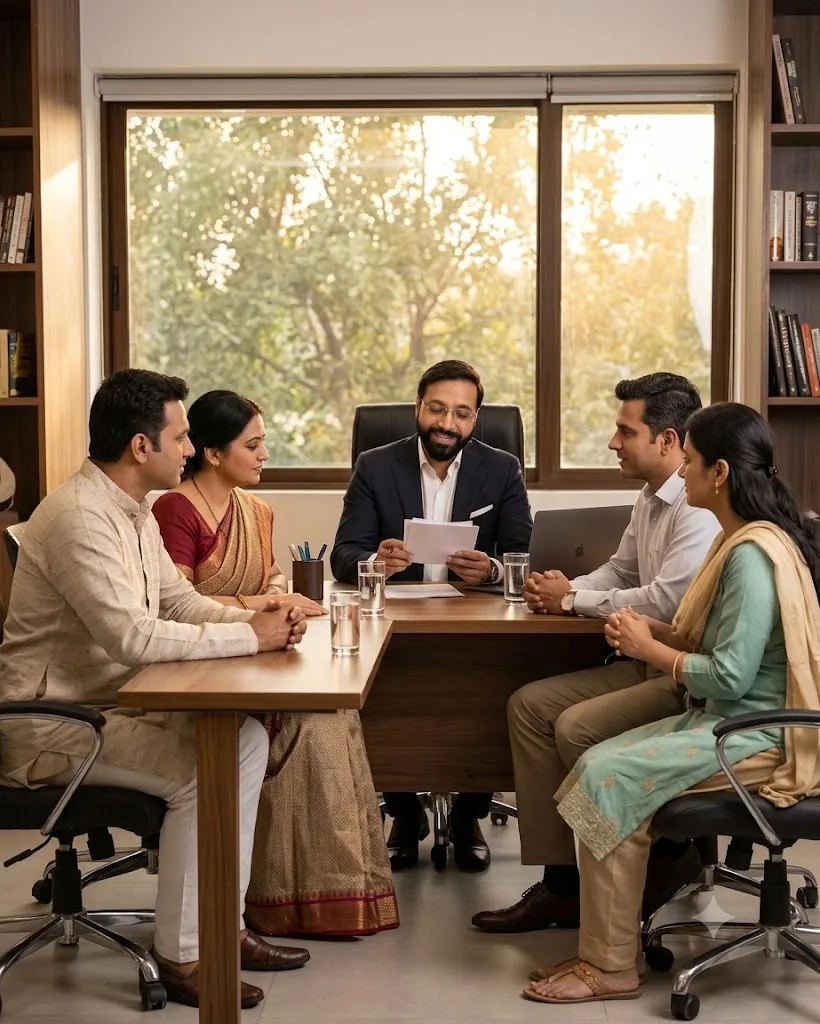 Founder consulting with a family during a confidential case review at Embassy of Education